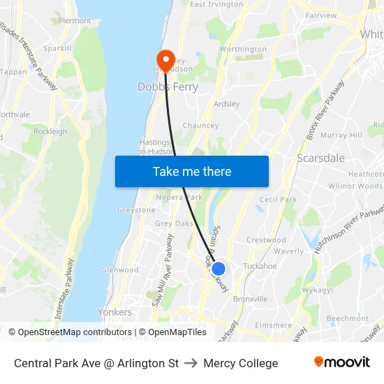 Central Park Ave @ Arlington St to Mercy College map