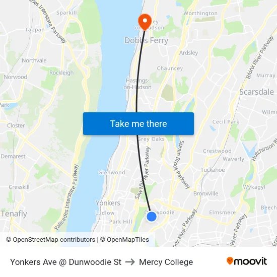 Yonkers Ave @ Dunwoodie St to Mercy College map