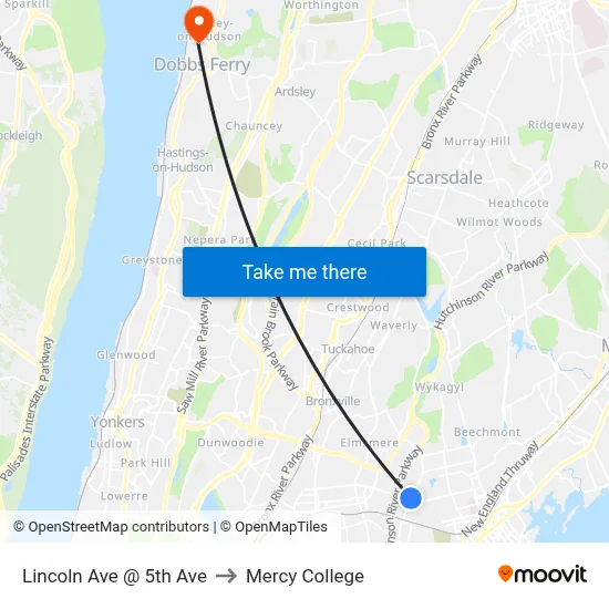 Lincoln Ave @ 5th Ave to Mercy College map