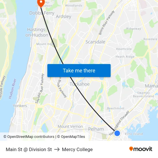 Main St @ Division St to Mercy College map