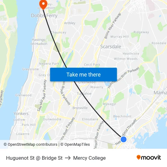Huguenot St @ Bridge St to Mercy College map