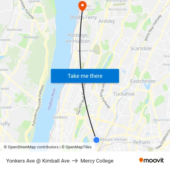 Yonkers Ave @ Kimball Ave to Mercy College map