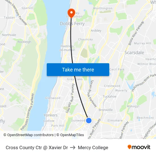 Cross County Ctr @ Xavier Dr to Mercy College map