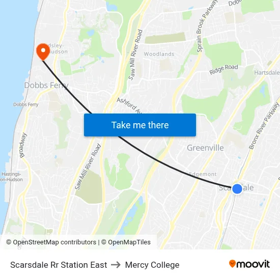 Scarsdale Rr Station East to Mercy College map