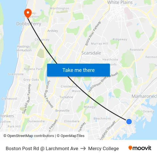 Boston Post Rd @ Larchmont Ave to Mercy College map