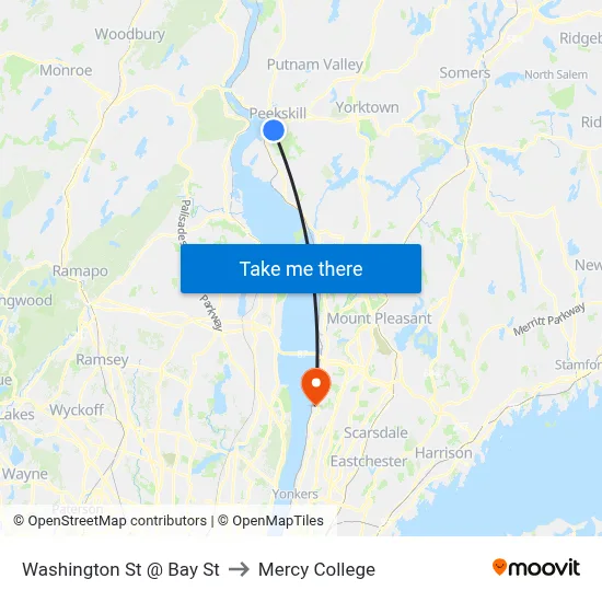 Washington St @ Bay St to Mercy College map