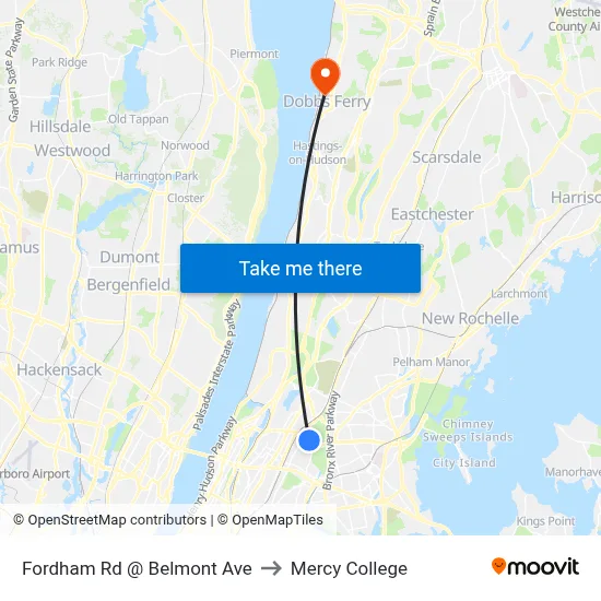 Fordham Rd @ Belmont Ave to Mercy College map