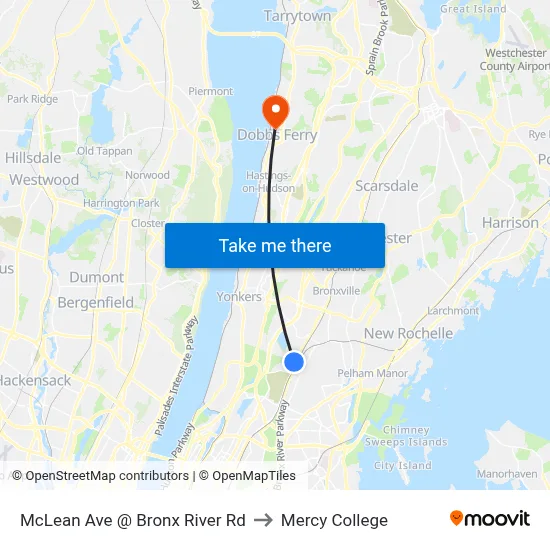 McLean Ave @ Bronx River Rd to Mercy College map
