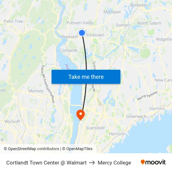 Cortlandt Town Center @ Walmart to Mercy College map
