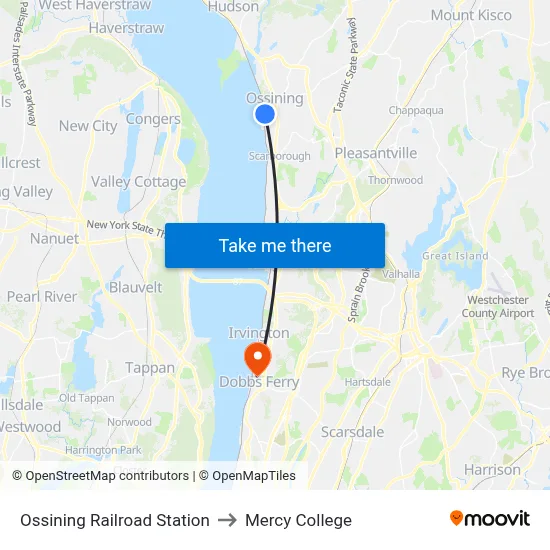 Ossining Railroad Station to Mercy College map