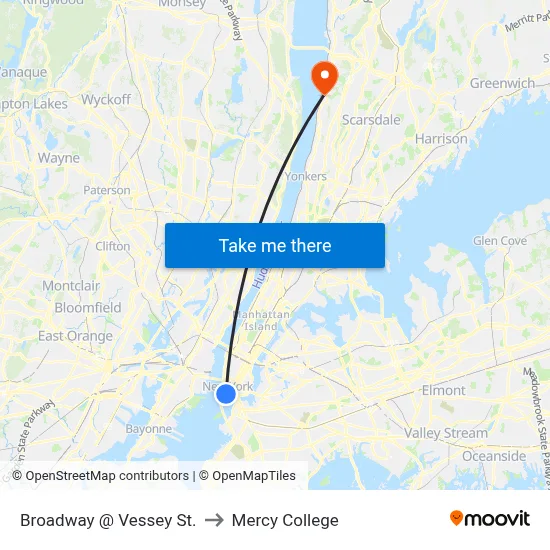 Broadway @ Vessey St. to Mercy College map