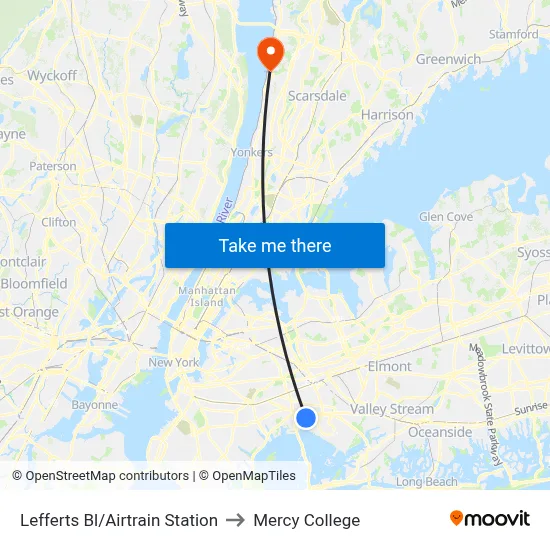Lefferts Bl/Airtrain Station to Mercy College map