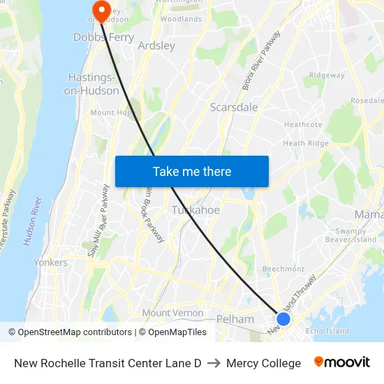 New Rochelle Transit Center Lane D to Mercy College map