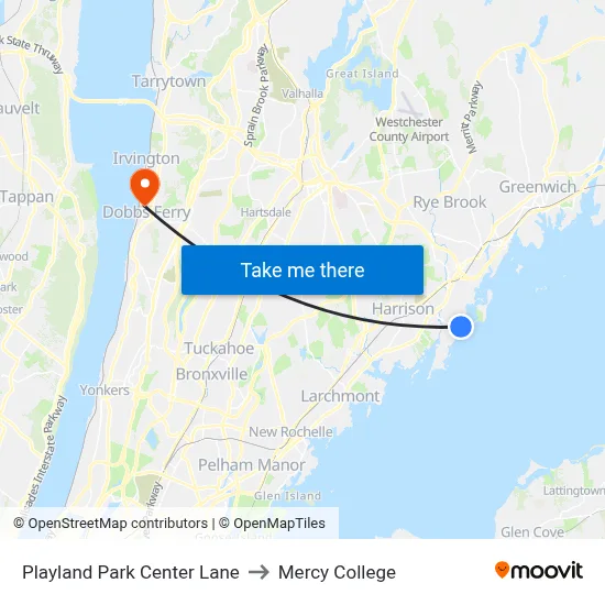 Playland Park Center Lane to Mercy College map
