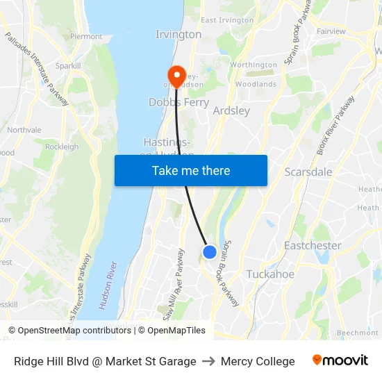 Ridge Hill Blvd @ Market St Garage to Mercy College map