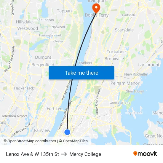 Lenox Ave & W 135th St to Mercy College map