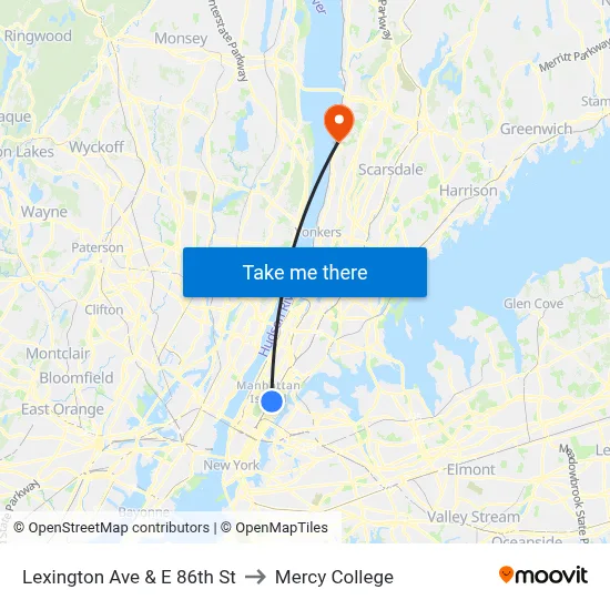 Lexington Ave & E 86th St to Mercy College map