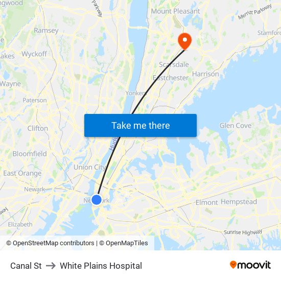 Canal St to White Plains Hospital map