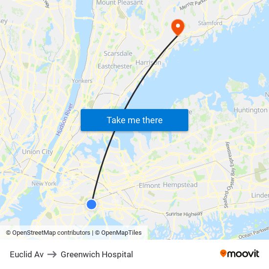 Euclid Av to Greenwich Hospital map