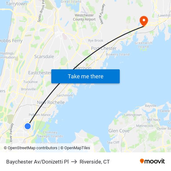 Baychester Av/Donizetti Pl to Riverside, CT map