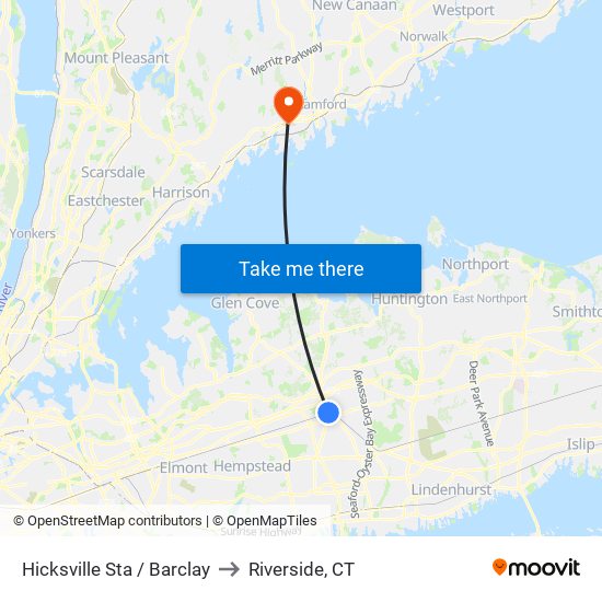 Hicksville Sta / Barclay to Riverside, CT map