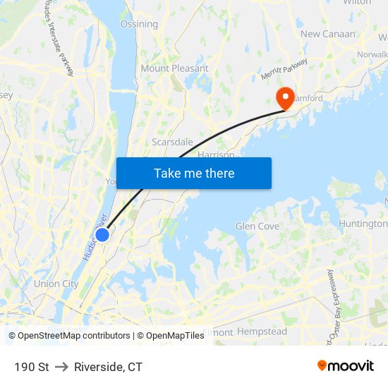 190 St to Riverside, CT map