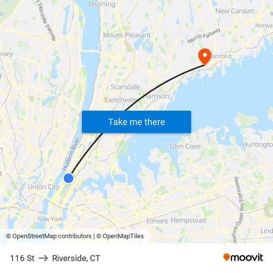 116 St to Riverside, CT map