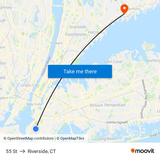 55 St to Riverside, CT map