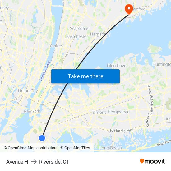 Avenue H to Riverside, CT map