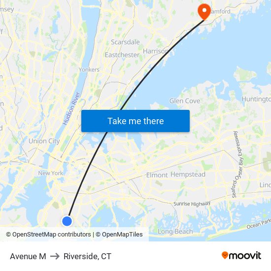 Avenue M to Riverside, CT map