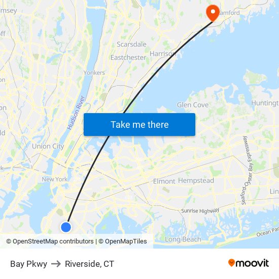 Bay Pkwy to Riverside, CT map