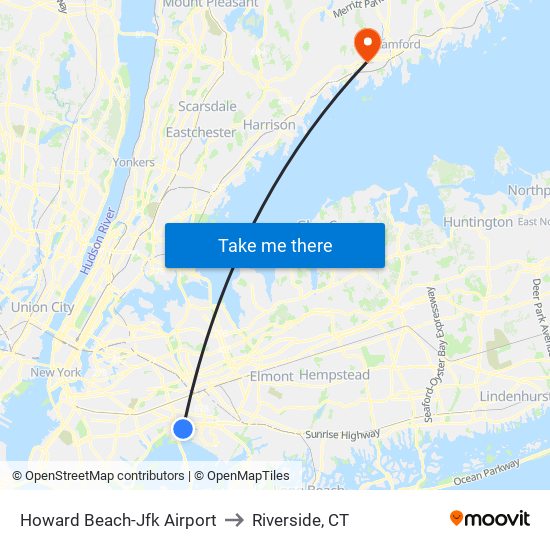 Howard Beach-Jfk Airport to Riverside, CT map