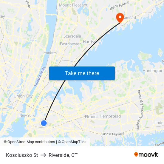 Kosciuszko St to Riverside, CT map