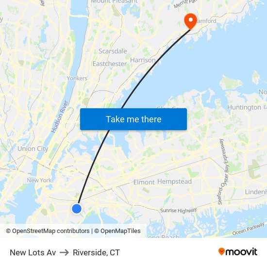 New Lots Av to Riverside, CT map