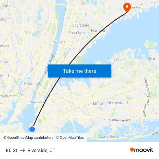 86 St to Riverside, CT map