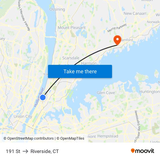 191 St to Riverside, CT map