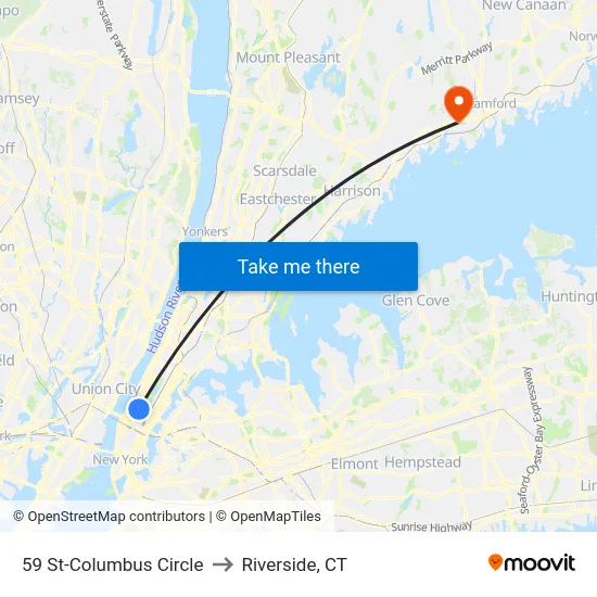 59 St-Columbus Circle to Riverside, CT map