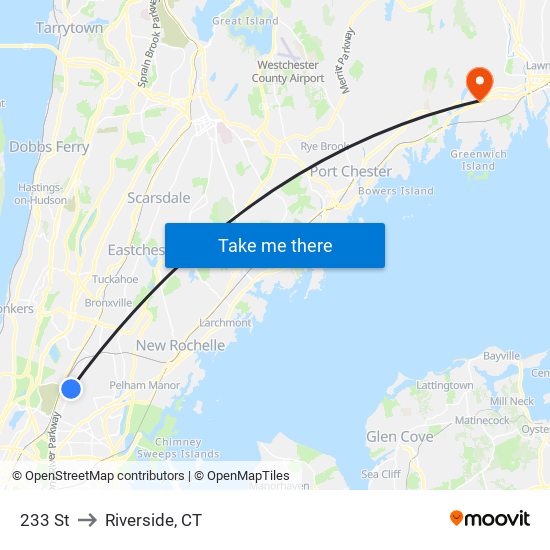 233 St to Riverside, CT map