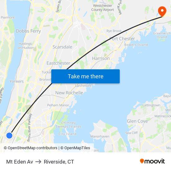 Mt Eden Av to Riverside, CT map