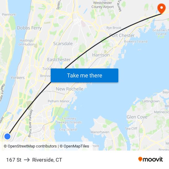 167 St to Riverside, CT map