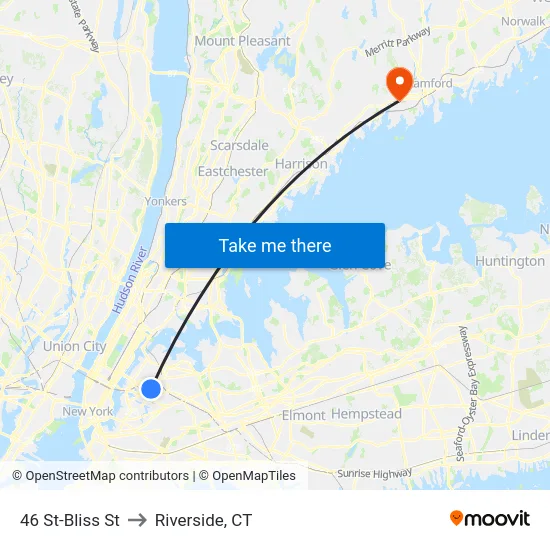 46 St-Bliss St to Riverside, CT map