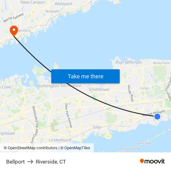 Bellport to Riverside, CT map