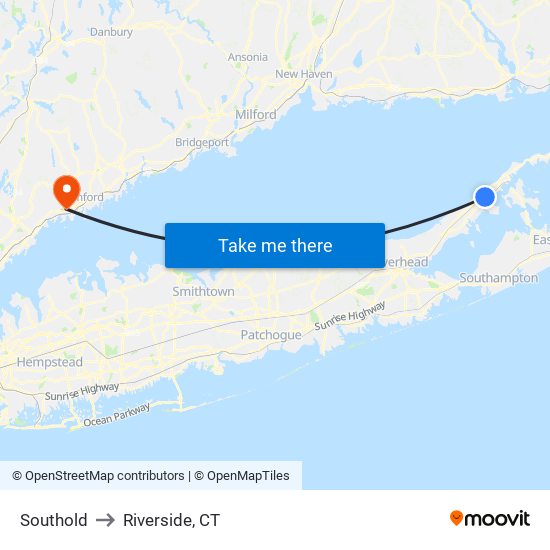 Southold to Riverside, CT map