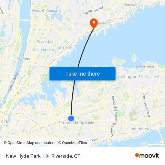 New Hyde Park to Riverside, CT map