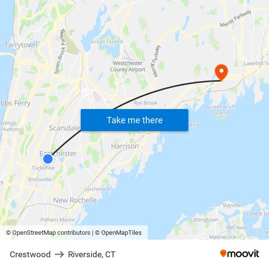 Crestwood to Riverside, CT map