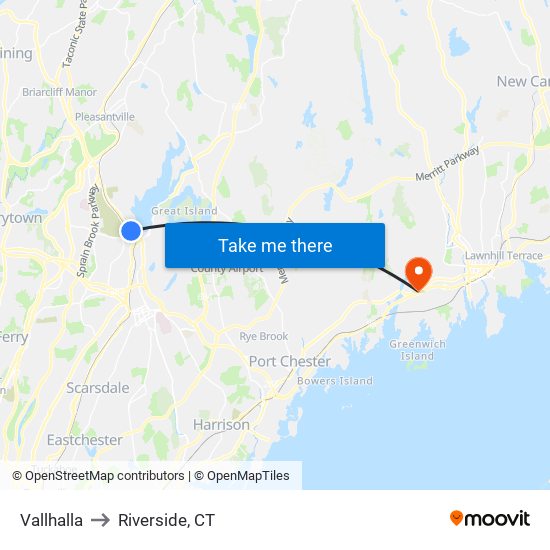 Vallhalla to Riverside, CT map
