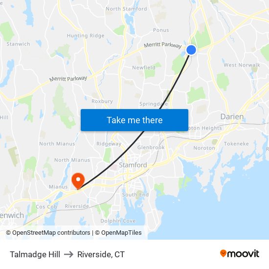 Talmadge Hill to Riverside, CT map