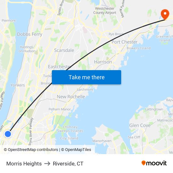 Morris Heights to Riverside, CT map