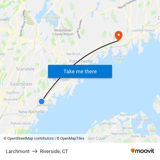 Larchmont to Riverside, CT map