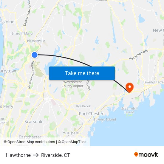 Hawthorne to Riverside, CT map